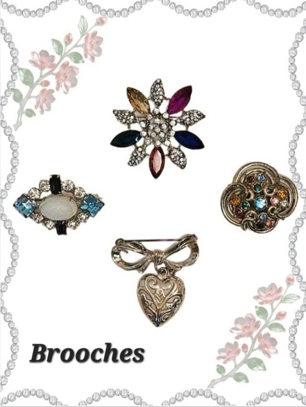 Silver Tone Multicolor Brooch Bundle